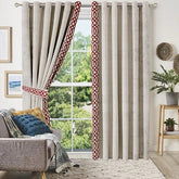 2 Pieces Crocodile Luxury Velvet Curtain Panels with 2 belts-Beige/Maroon